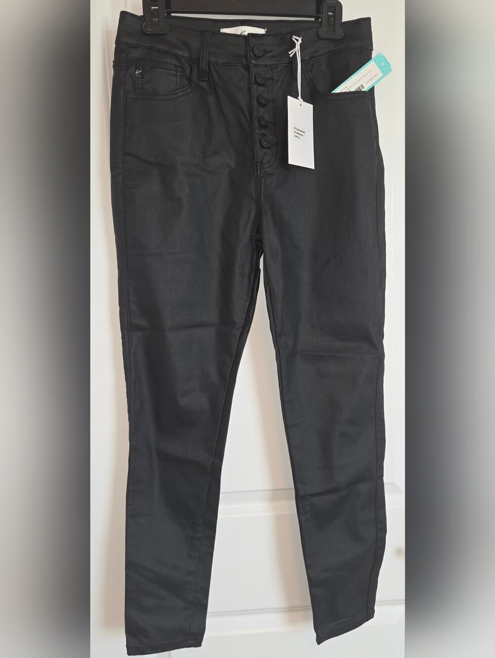 NWT KanCan Jade High Rise Faux Leather Skinny Jeans Exposed Button Fly Black 8